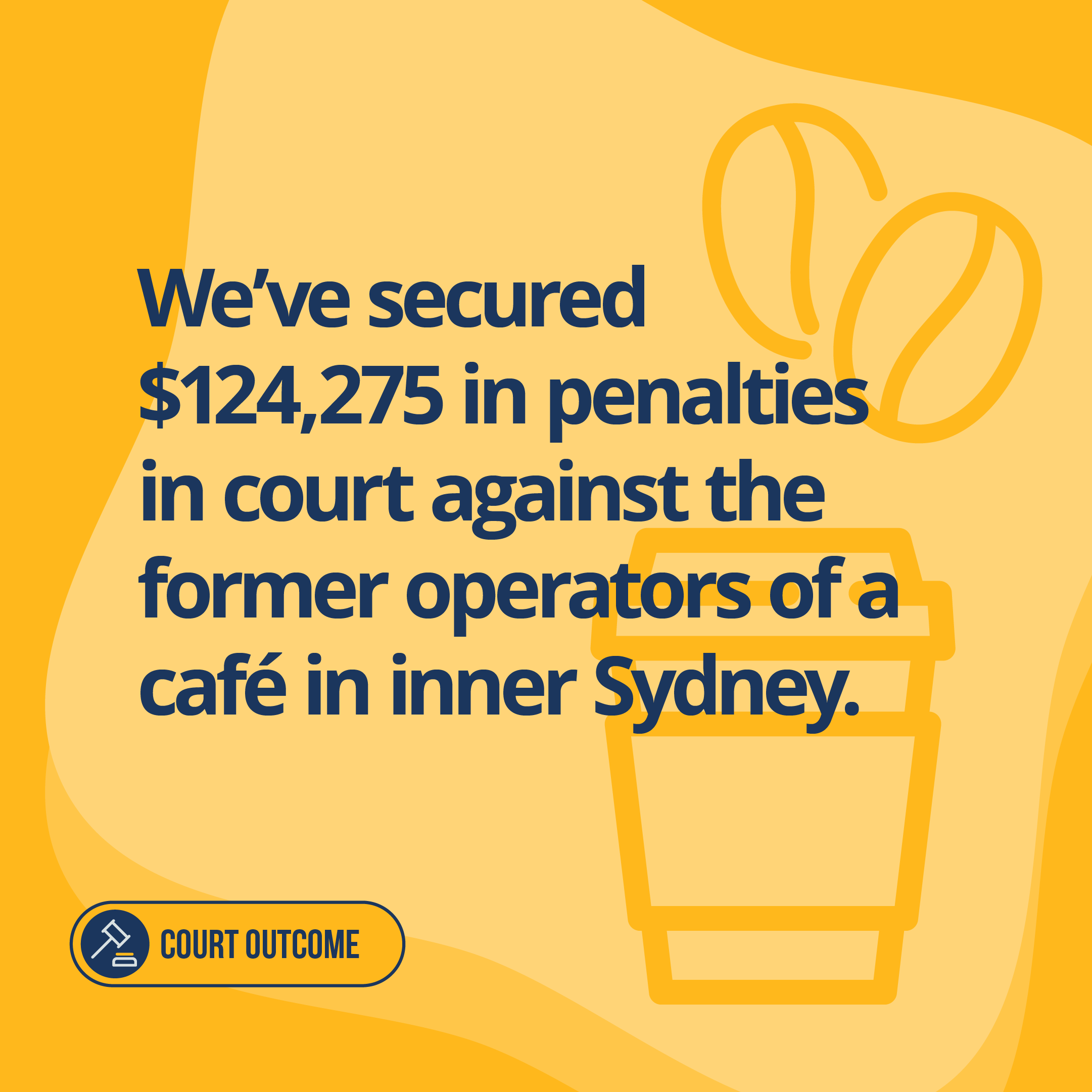 text We've secured $124,275 in penalties in court action against the former operators of a cafe in inner Sydney