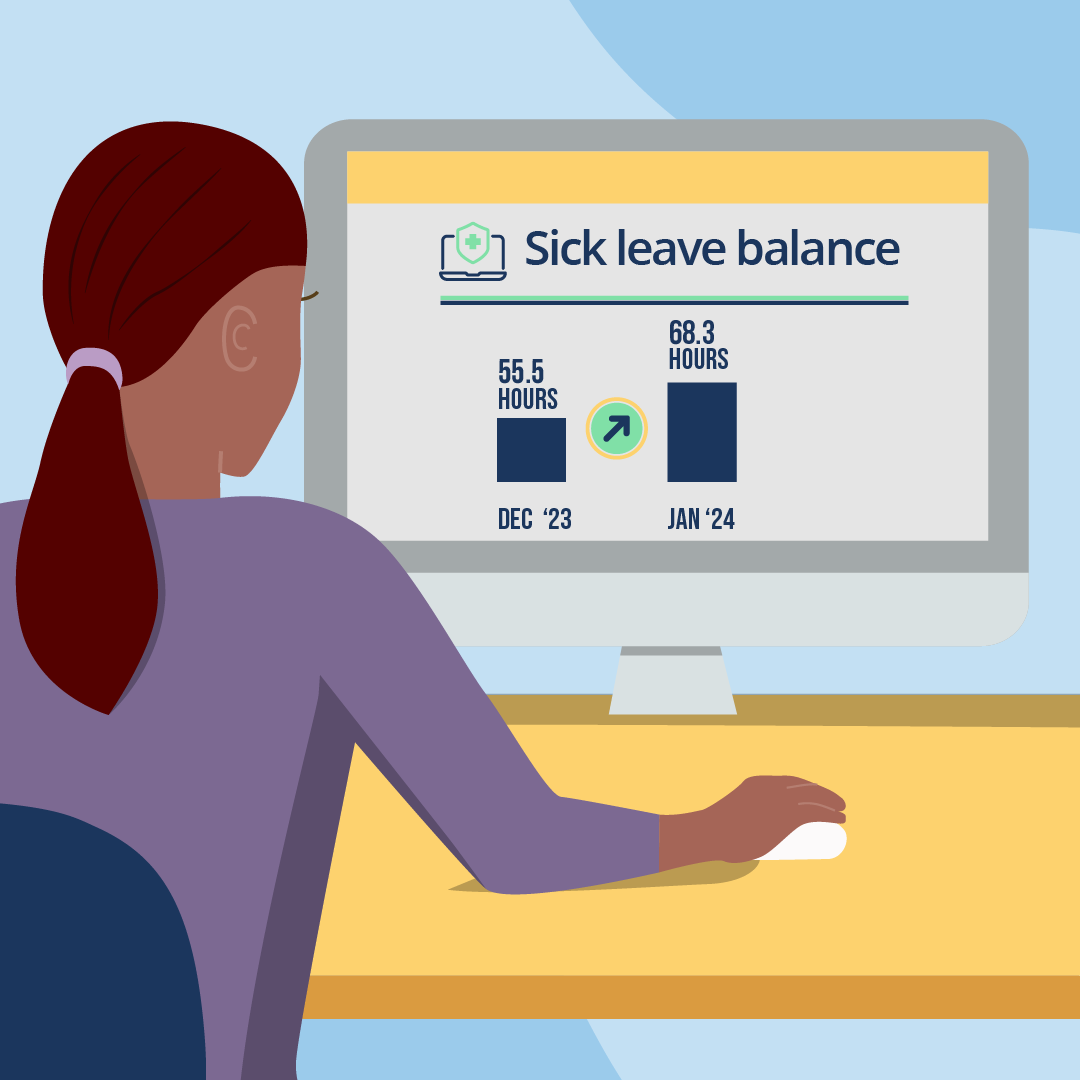 illustration of a lady checking her Sick leave balance online