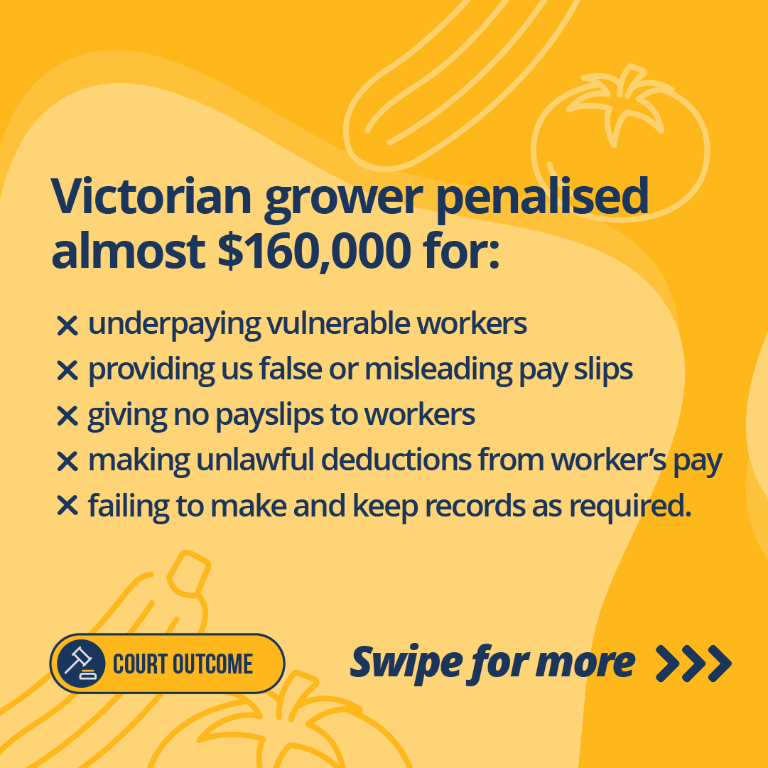 A Victorian grower penalised almost $16,000. The image provides a list of reasons why they were punished.