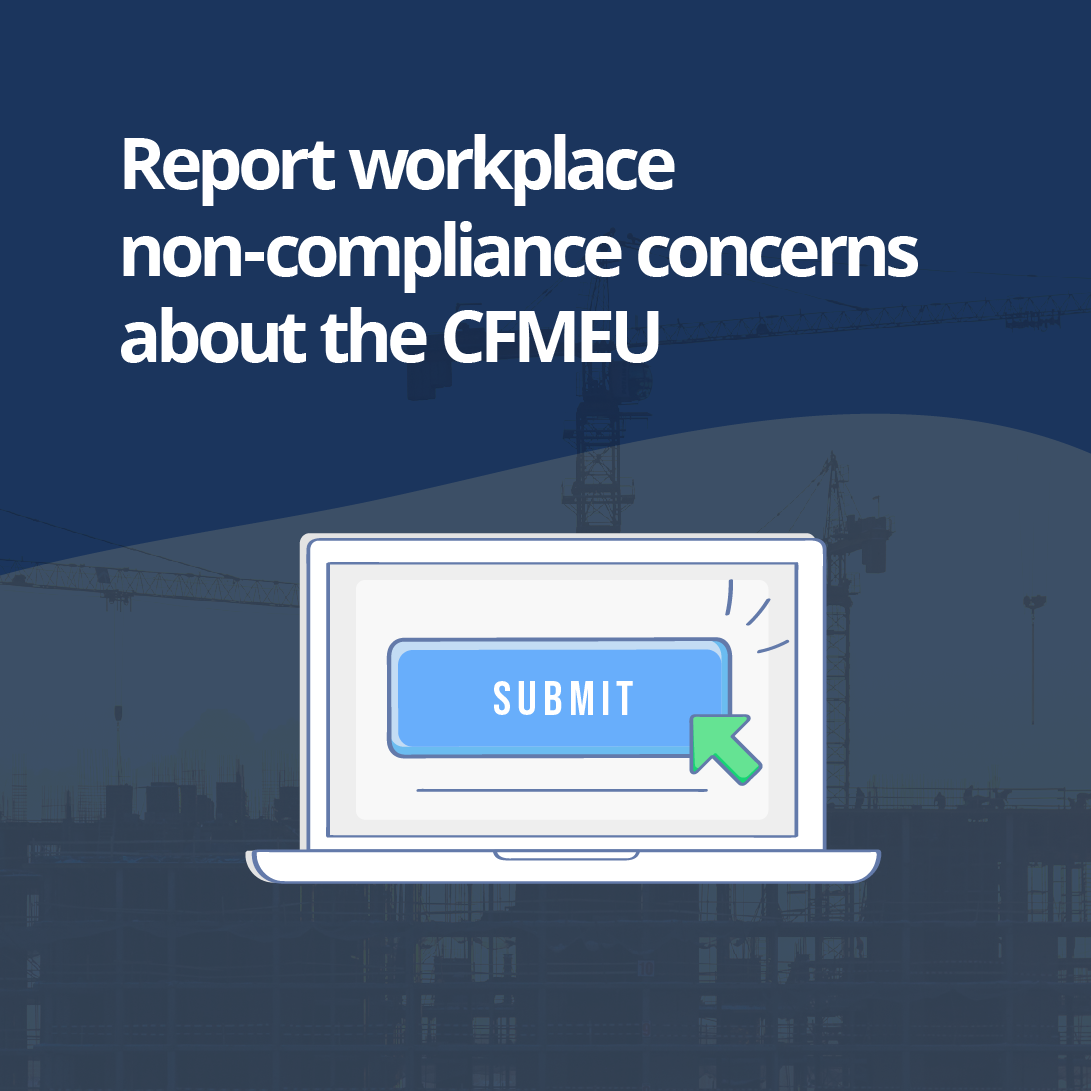 laptop with the words above reading: report workplace non-compliance concerns about the CFMEU