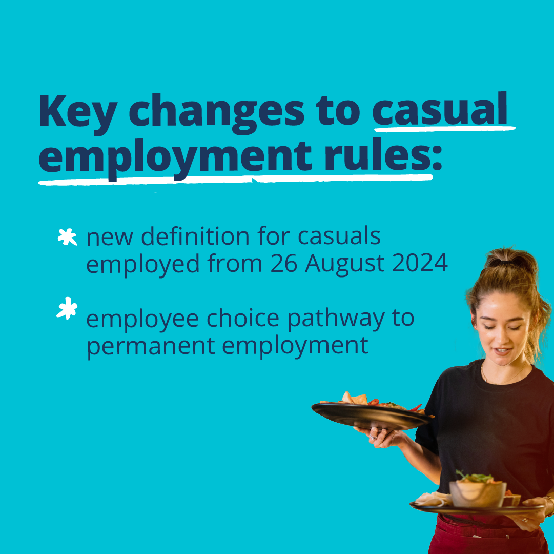 Image of a waitress with heading Key changes to casual employment rules