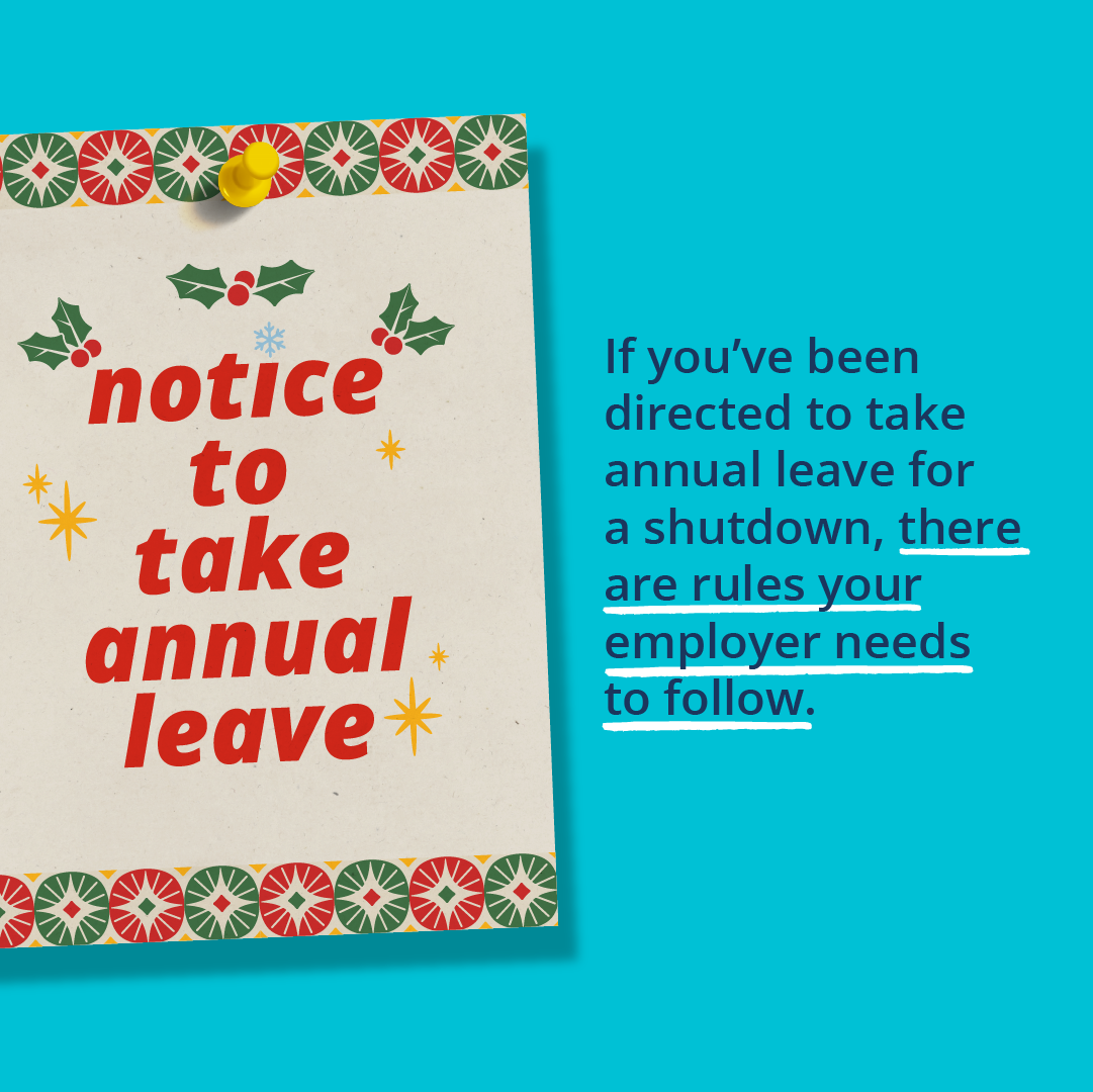 Christmas themed sign that reads Notice to take annual leave, with other text about rules