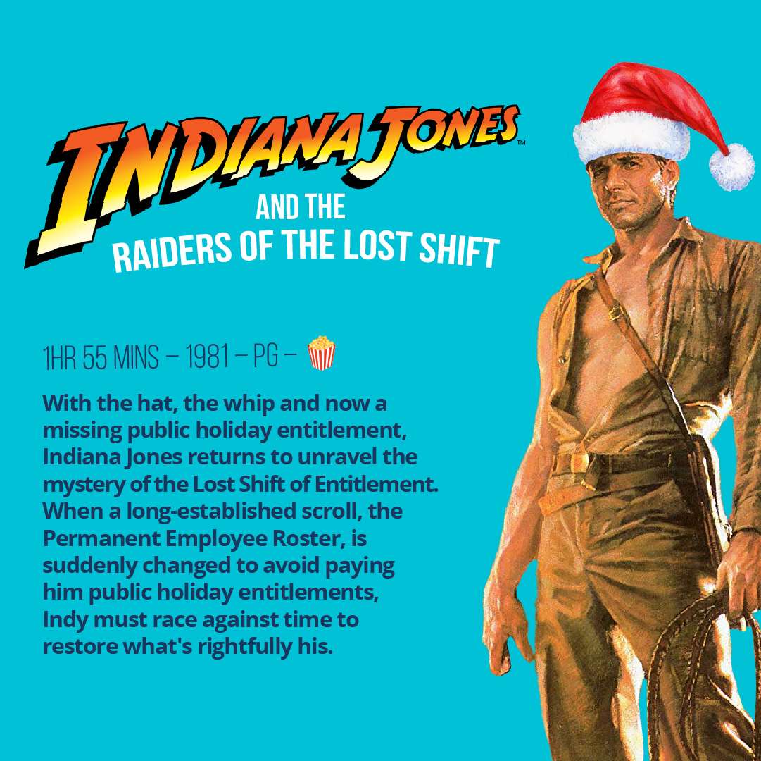 Light blue background. Image of Indiana Jones. Text describes Indiana Jones and a lost shift.