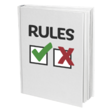 A rule book with an image of a tick and a cross, as well as a title that says rules