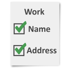 A document titled 'Work'. There are checkboxes for a name and address. Both are ticked.