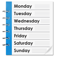 A list of all the days of the week starting from Monday and ending on Sunday